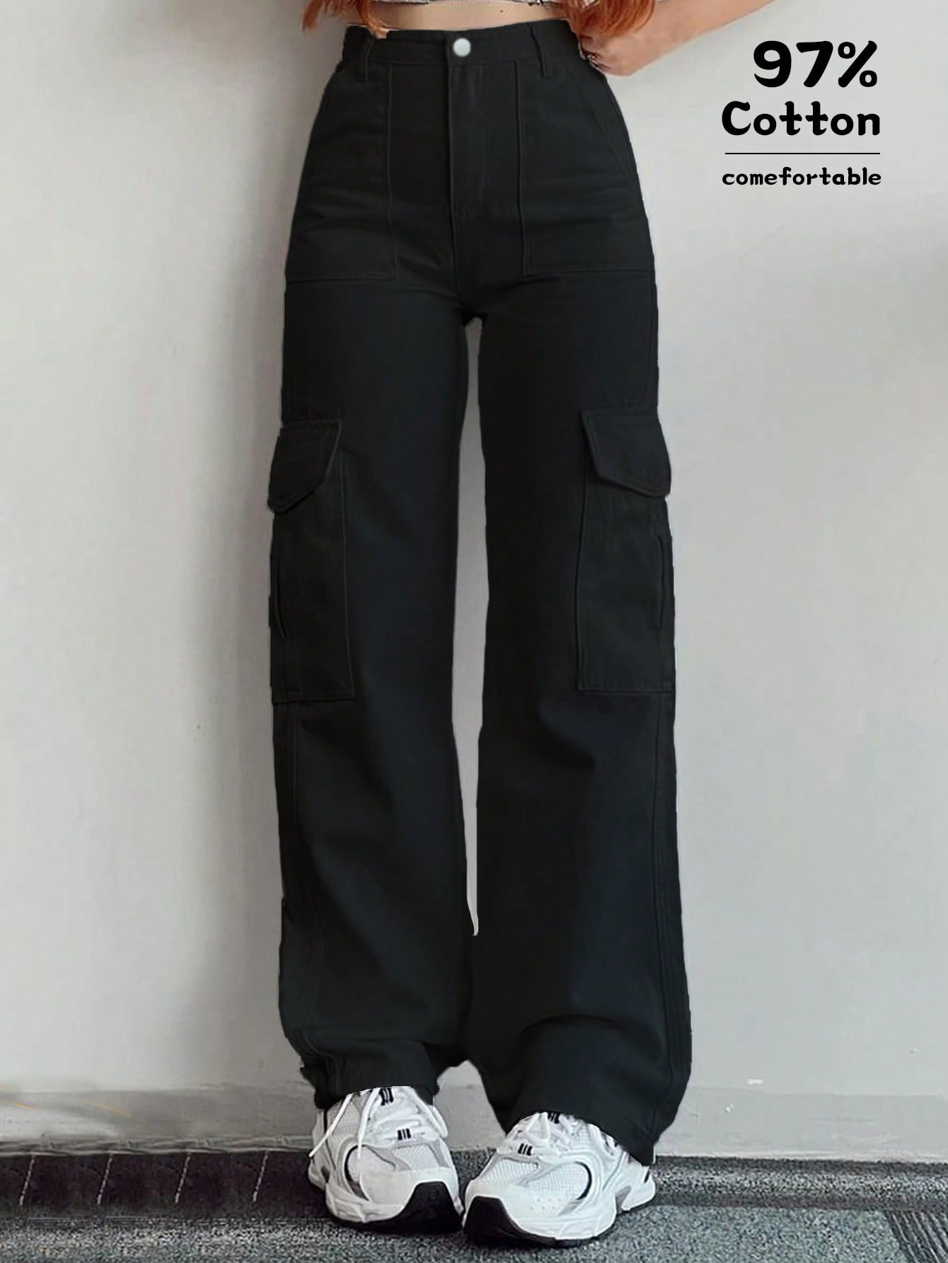 بنطلون كارجو فضفاض مستقيم بلون أحادي للنساء بطراز...