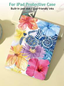 夏日花朵保护套兼容 iPad 10.2 英寸 2021/2020 iPad 第 9/8 代，兼容三星 Galaxy Tab A8 10.5 英寸 2022，标签保护套，带笔架，支持自动睡眠/唤醒盖 - 彩色 - 查看 5