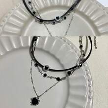 Black Heart Multi-Layer Pendant Necklace, Minimalist Luxury Charm Necklace, Elegant Women's Necklace, Black Heart Leather Necklace, Chic And Sweet Black Leather Rope Clavicle Chain, Suitable For Daily Wear, Parties And Dates