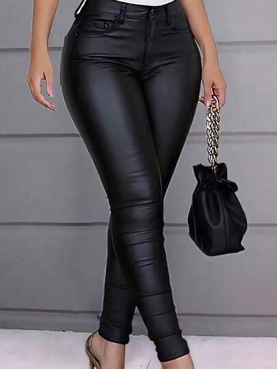 Apperloth A Plus High Waist PU Leather Skinny Trousers