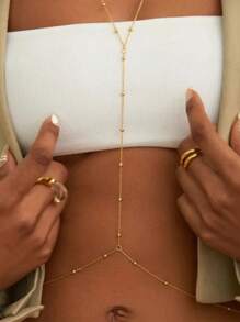 18K Gold Plated Stainless Steel Round Ball Design Body Chain Necklace For Women, Minimalist Style For Beach Wear'