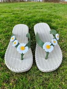 Sandalias pata gallo con flores para verano nuevo modelos
