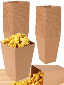 24/12pcs/1pc Brown Kraft Paper Popcorn Box, Fries Box, Candy Box, Suitable For Movie Theater, Mall, Party, Christmas