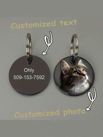 1PC Customized Carved Pet ID Tag Nameplate, Personalized Dog And Cat Photo Keychain, Stainless Steel Fashionable Style, Customized Pet Commemorative Gift