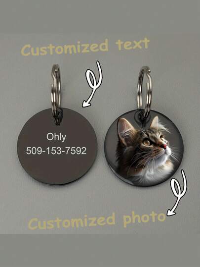 1PC Customized Carved Pet ID Tag Nameplate, Personalized Dog And Cat Photo Keychain, Stainless Steel Fashionable Style, Customized Pet Commemorative Gift