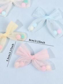 8pcs Hand-Tied Hair Bows For ToddlersPastel Macaron Hair Clip - Tulle & Surprise Pom-Pom Trim For Girls 3-14 ,Soft Elastic Hairpin For Birthday Parties ,Playdates ,Photoprops & Hypoallergenic Sensitive Skin