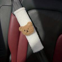 Protector de hombro del cinturón de seguridad del coche con cabeza de peluche de oso de peluche de cordero personalizado, accesorios de decoración de coche lindos y elegantes, protección del cuello para invierno