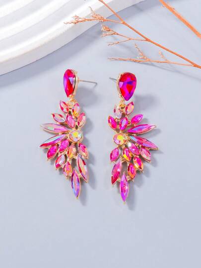juran 1 Pair Exaggerated Glass Rhinestone Earrings, Party & Banquet Jewelry Accessories For Women