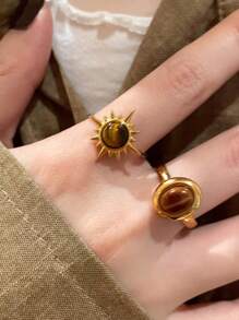 Set de 3 anillos abiertos con decoración de sol a la moda, apropiado para uso diario de mujeres