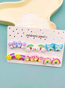 12 件/套女孩美人鱼贝壳无痛夹式耳环，可爱卡通树脂珠宝配饰，日常佩戴 - A - 查看 13