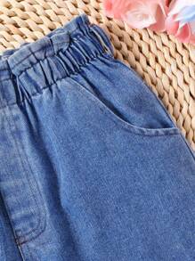 Tween Girls' Summer Casual Washed Denim Shorts - Blue - View 3