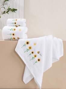 QIBHI 3/2/1件(S)纯棉毛圈刺绣浴室毛巾或面巾，家居装饰，向日葵乡村风格，适用于浴室、酒店、健身房、旅行、礼品、沙龙、运动、户外、海滩、学校、返校季、旅行配件、家居必备、毛巾、护肤品