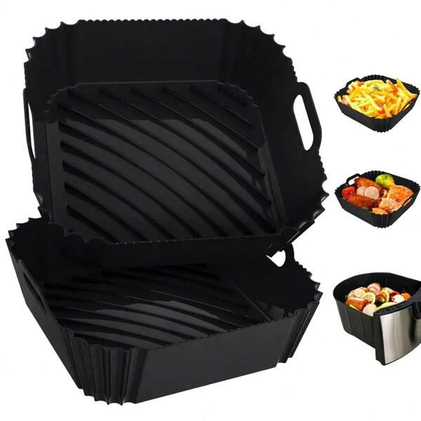 9-Inch Reusable Square Silicone Air Fryer Liner - Compatible With 6 To 9 Quart Ovens & Microwaves, Essential Air Fryer Accessory, Air Fryer Insert,Back To School