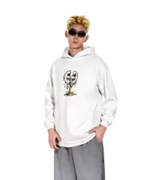 Sudadera Con Capucha Cara Sonriente De Colores De Manga Larga Para Salir Para Amigos - Blanco - Ver 6