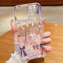 1 pieza Funda de teléfono con cojín de aire amortiguador con diseño de lazo transparente y minimalista, funda protectora anti-caídas compatible con iPhone 16 Pro Max/15/14 Plus/13/12/11, Series