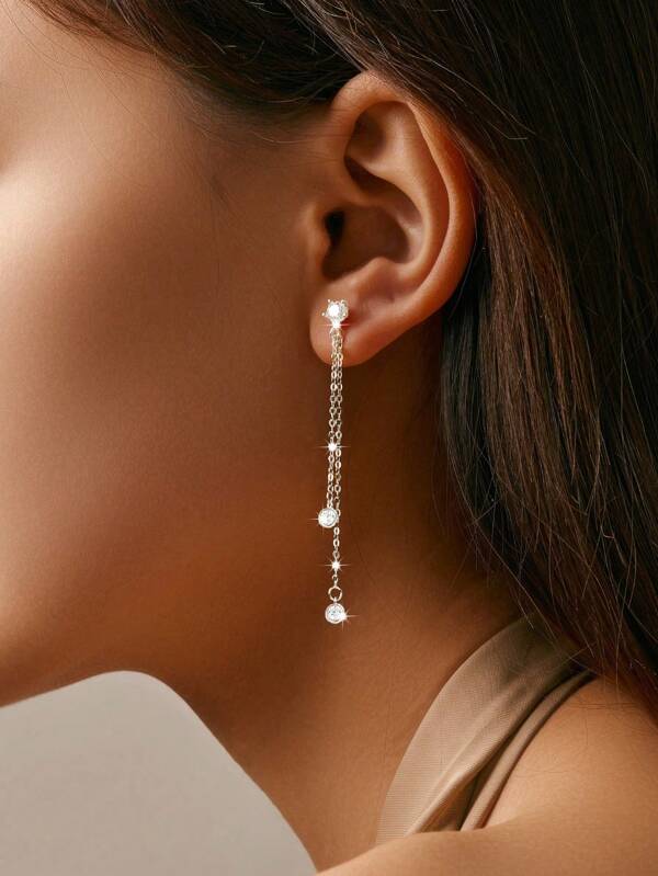 1 Paar 925 Sterling Silber minimalistische kubische Zirkonia Quaste Anhänger Ohrringe, einfaches und elegantes Design, geeignet für verschiedene Anlässe
