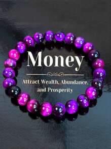 8mm Elegant Natural Tiger Eye Bracelet - Colorful Purple & Black Beads Symbolizing Wealth, Abundance And Good Luck | Perfect Prosperous Gift | Rainbow Bead Design | Vivid Bead Colors, Tiger Eye Jewelry - Purple - View 2