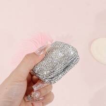 1pc, Mini 2.32/2.13/0.79IN Stainless Steel Ashtray With Leaf-Shaped Ash Tray, Sparkling Glass Rhinestones, Artificial Rhinestones, Portable Ashtray, Outdoor Pocket Ashtray, Creative Car Smoking Accessory, Fashionable And Charming