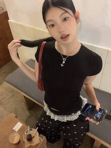 2025 New Sweet & Spicy Black Design Shoulder Tank Top, Summer Shirt For Women Casual - Black - View 2