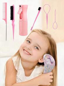 7-delige set haarstylingtools voor kinderen, inclusief haarclip met eenhoornontwerp, luchtkussenborstel, haarkam, verlengclip, verfborstel en haarsprayfles, draagbaar