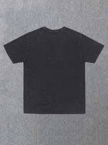 Hip Hop Fashion Street High Street Y2K Big Head Portrait Pattern Printed 230g Washed Cotton T-Shirt, Men's Summer High-Quality Printed Washed Cotton Retro Fashion Brand Loose Casual Black T-Shirt, Suitable For Outdoor Wear In Summer, With A Certain Thickness, Daily Wear And Friend Gifts, Back To School Gifts - màu đen - Xem 2