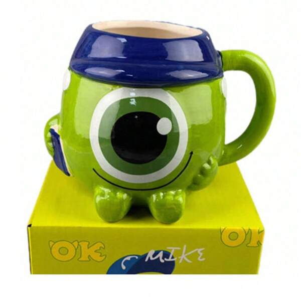Sanrio 1 pieza Taza de cerámica con inspiración Disney de Sulley, taza con asa de monstruo de gran capacidad, taza de acero inoxidable de dibujos animados adorable para café/leche para uso en la oficina y el hogar
