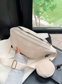 Women's Casual Corduroy Fanny Pack With Mini Pouch