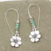 1 Pair Boho Style Vintage Blue Bead & Flower Dangle Earrings, Everyday Party Jewelry Gift