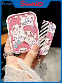Sanrio Cute Student Small Mirror Portable Folding Makeup Mirror Dormitory Girl Dressing Mini Handheld Makeup Mirror Comb In One