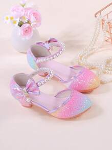 1 双女童露趾高跟凉鞋，适合表演和主持，夏季