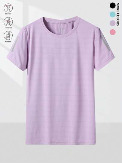 Women's Loose Fit Reflective Stripe Ice Silk Breathable Quick Dry Sports Short Sleeve T-Shirt