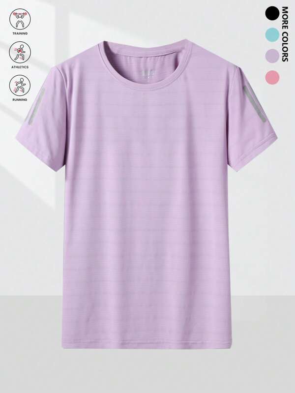 Damen Lose Passform Reflektierende Streifen Eisseiden Atmungsaktiv Schnelltrocknend Sport Kurzarm T-Shirt