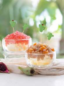 100 piezas de palillos de cactus, tenedores de bambú mixtos, palitos creativos para aperitivos y postres; ostiones para frutas, suministros para fiestas; accesorios de cocina (estilos surtidos), fiesta, recuerdo de cumpleaños, postre de fiesta; buffet y decoración; palito de cola de caballo de cactus; hisopos de frutas; garrote de inicio de madera; palo de ensalada de fruta; guillotina de toothpick, accesorios para el hogar; decoraciones hawaianas para fiesta - Verde - Ver 5