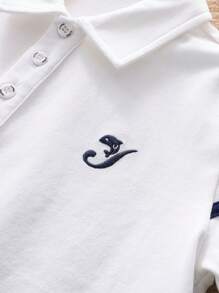 Top Polo Casual Estilo Preppy para Meninos, Gola Bordada com Contraste de Cor, Camiseta de Manga Curta para Uniformes Escolares de Verão para Crianças Pequenas e Grandes