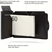 Portafoglio in fibra di carbonio, porta carte di credito, porta monete, portafoglio uomo RFID, in metallo sottile e minimale, piccolo portafogli nero, portafoglio in metallo