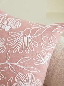 1pc Pink Floral Embroidered Decorative Pillow Cover, Suitable For Indoor Decoration, All Season Use, Covers Only