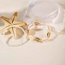 1 Set Women's Ocean Style Woven Shell Beaded Anklet Chain Set - Blue - View 10