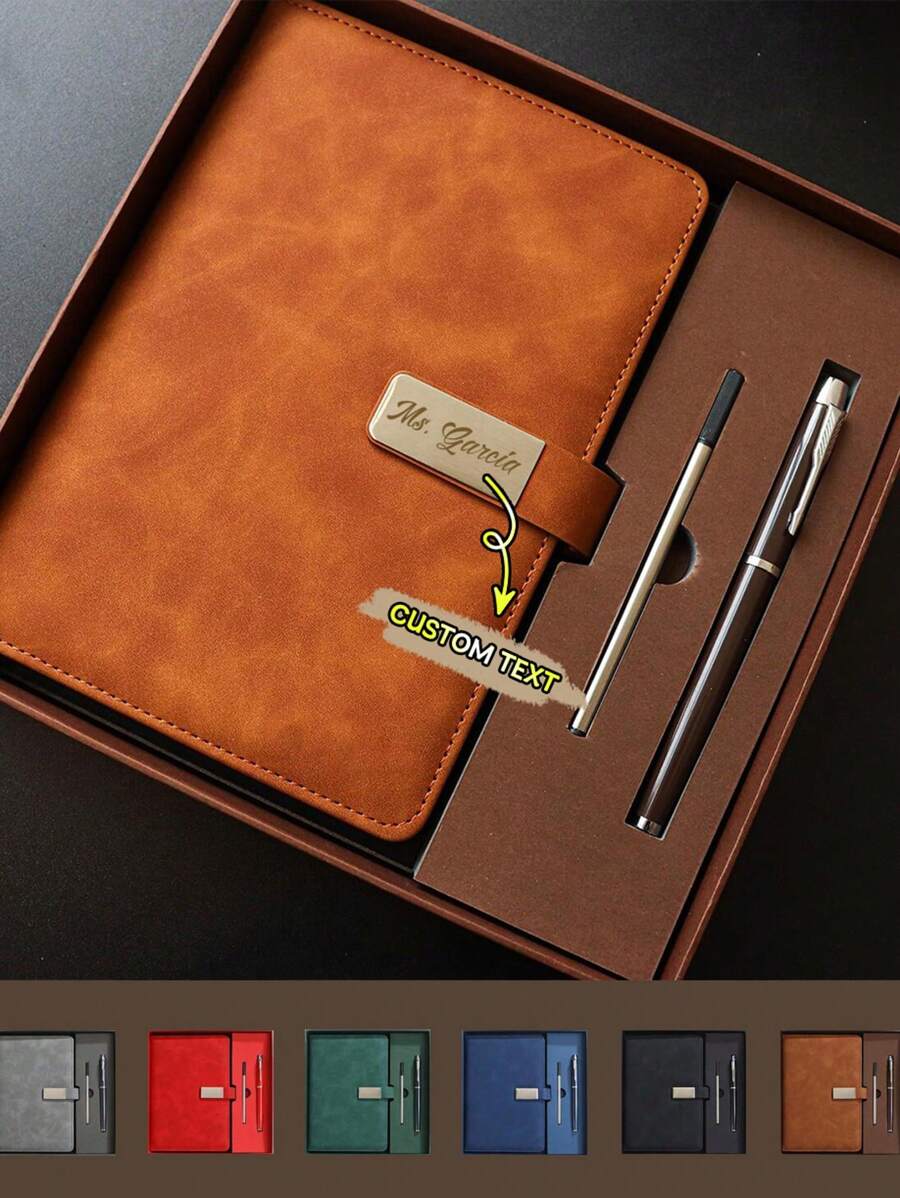 Personalized Leather Notebook With Name, Custom Leather Journal Set, Personalized A5 Vegan Leather Notebook, Initials Notebook Gift, Mother's Day Gift, Father's Day Gift, Gift For Teacher, Multi-Functional Back To School, Multi-Functional, Ornamental, Reusable, Modern, Colorful, Cute, Vintage, Cartoon, Kawaii, Custom, Personalized, Unique, Customized, Workers, Clients, Students, For Business/Work/Office, For School,School Supplies,Back To School,For Office,For School,For Classroom,For Teacher Gifts,For University,For Colleague,For Dorm Rooms,For Teacher,For Boys And Girls,For Teenagers,Junior High School Students,Middle School Students,High School Senior High School Students,College Students,University Students,Freshman,Sophomore,Underclassmen - Multicolor - View 1