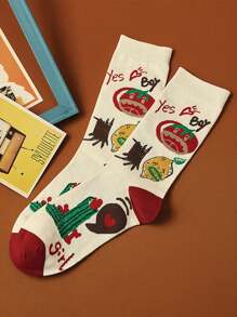3 双男女通用番茄、甜甜圈、苏打印花趣味创意柔软中筒袜，春夏 - 彩色 - 查看 11