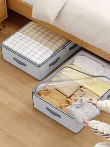 1pc Handmade Random Pattern Foldable Storage Bag For Bedding, Clothes, Toys, Versatile Large Capacity Zipped Organizer Bag With Zipper, Dust-Proof & Moisture-Proof, Space Saving Home & Travel Accessory, Cherry Print