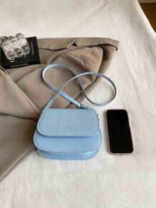 Bolso bandolera de medio círculo minimalista de material de PU de unicolor, bolso de hombro cruzado de estilo para mujer