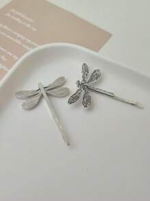 2pcs Solid Color Dragonfly Hair Clips, Cute Casual Bangs & Flyaway Hair Accessories, Suitable For Daily Use