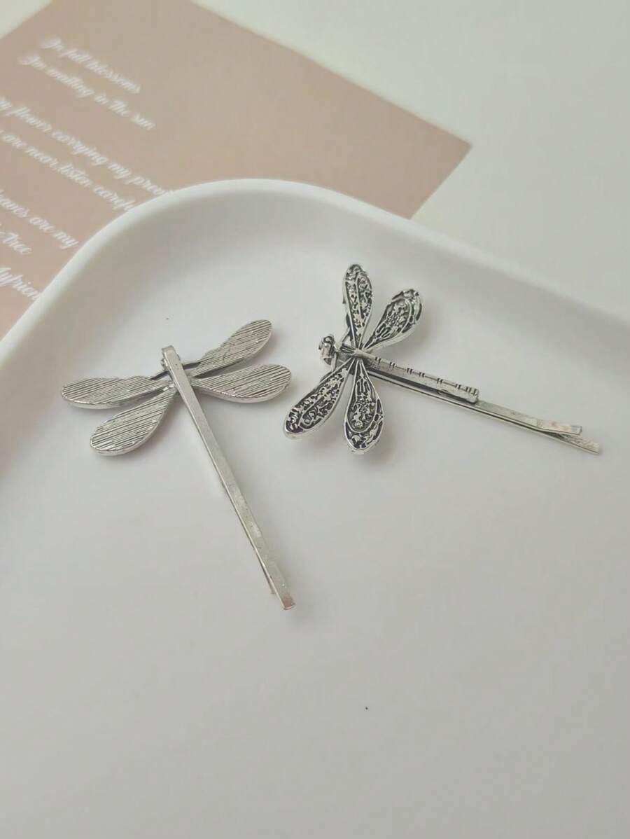2pcs Solid Color Dragonfly Hair Clips, Cute Casual Bangs & Flyaway Hair Accessories, Suitable For Daily Use