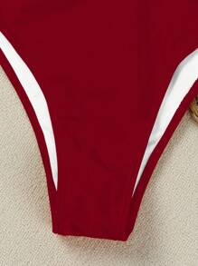 性感欧式镂空单肩女式连体泳衣 - 紅色 - 查看 5