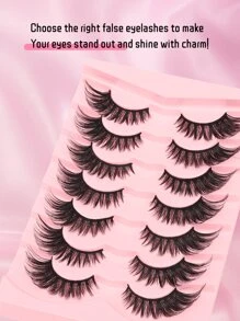 7 对欧式/美式自然卷曲交叉黑色假睫毛，6-18 毫米长柔软有弹性，适合约会/派对的细长眼妆，易于佩戴且可重复使用，非常适合妇女节、母亲节、音乐节、感恩节、圣诞节、万圣节礼物