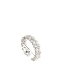 1 Stück minimalistischer, modischer offener Ring mit Zirkonia-Kunstperlen, geeignet für den Alltag und Festivals - Silber - Übersicht 5