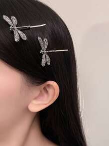 2pcs Solid Color Dragonfly Hair Clips, Cute Casual Bangs & Flyaway Hair Accessories, Suitable For Daily Use