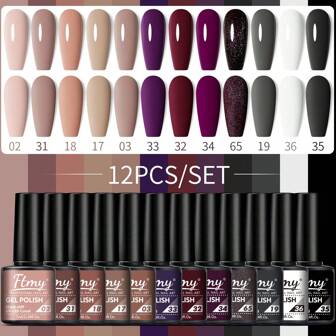 مجموعة طلاء أظافر جيل Ftmy 12قطعة/مجموعة، 12 لون طلاء جيل مع طبقة أساسية وطبقة لامعة للأعلى وطبقة يمكن تجفيفها بدون فرك وطلاء للأعلى مطفي و لامع ، مجموعة ألوان متعددة من طلاء الأظافر الجيل للنساء، هدايا