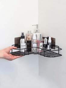 1pc Multifunctional Corner Shelf, Bathroom Organizer Rack, Wall Mount Triangle Basket For Kitchen, Bedroom, No-Drill