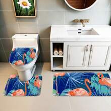1 套火烈鸟主题浴室装饰，带 12 个挂钩的防水浴帘，防滑浴垫，U 型马桶座套，马桶盖套，浴室装饰，浴室隔断，房间装饰，女性情人节礼物生日男朋友女朋友 - 彩色 - 查看 4